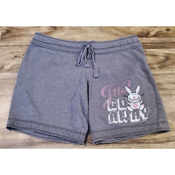 It's Happy Bunny Vintage Junior's Women's Large Shorts Just Go Away Gray Comfort - Picture 1 of 4